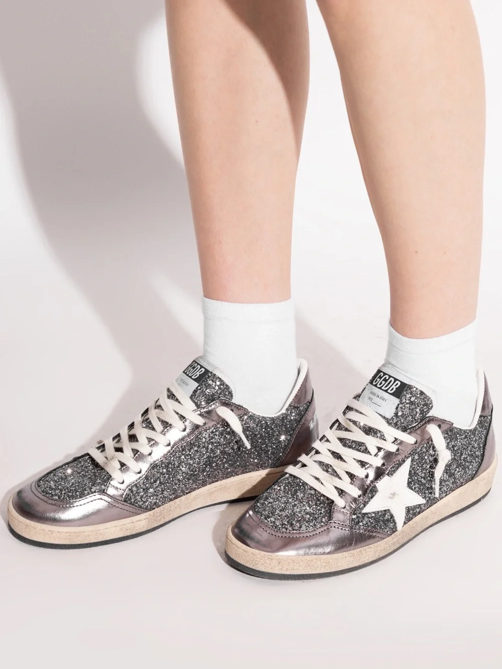 Golden Goose Ball Star Sneaker Gray/Purple/Glitter/Leather/White 38 New in Box